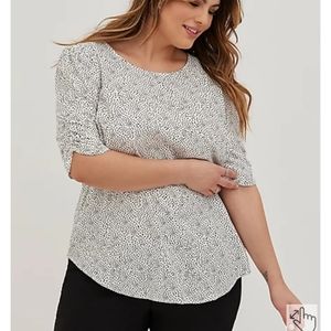 Torrid Ruched Blouse-Crepe White Dot